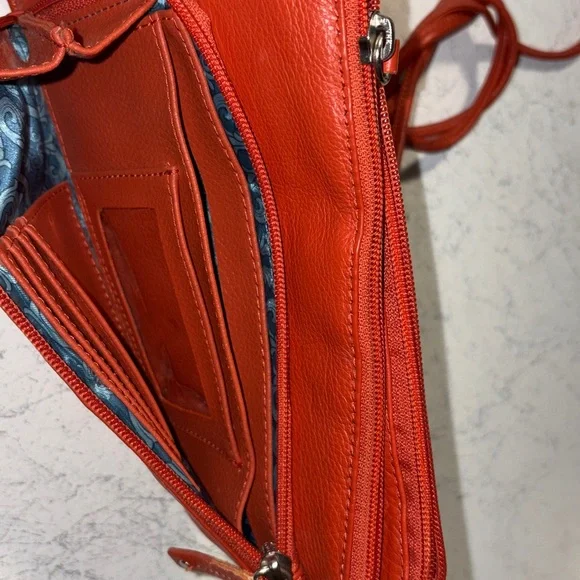 StoneMountain Leather Multi-zipper pocket wallet clutch “basketball orange” - Picture 4 of 7